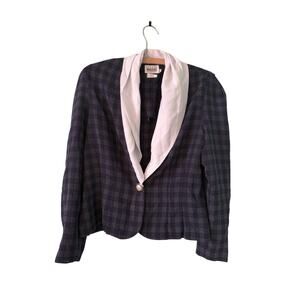 Vintage Leslie Fay Women’s Size 10 Navy Plaid Crop Blazer Jacket 80’s 90’s